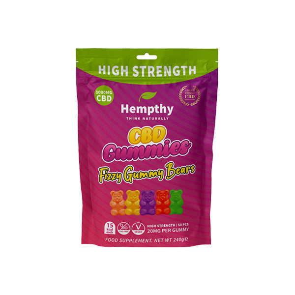Hempthy 1000mg CBD Fizzy Gummy Bears Gummies - 50 Pieces | Hempthy | CBD Products