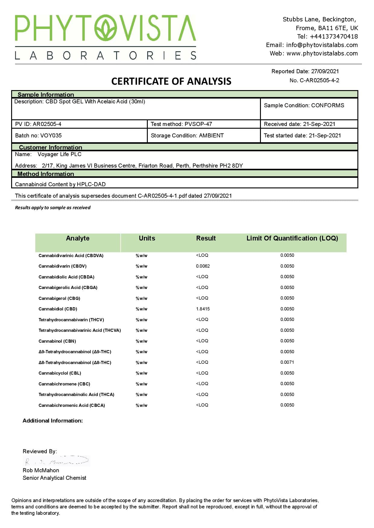 Voyager 500mg CBD Clarity Azeliaic Acid Spot Gel - 100ml | Voyager | CBD Products